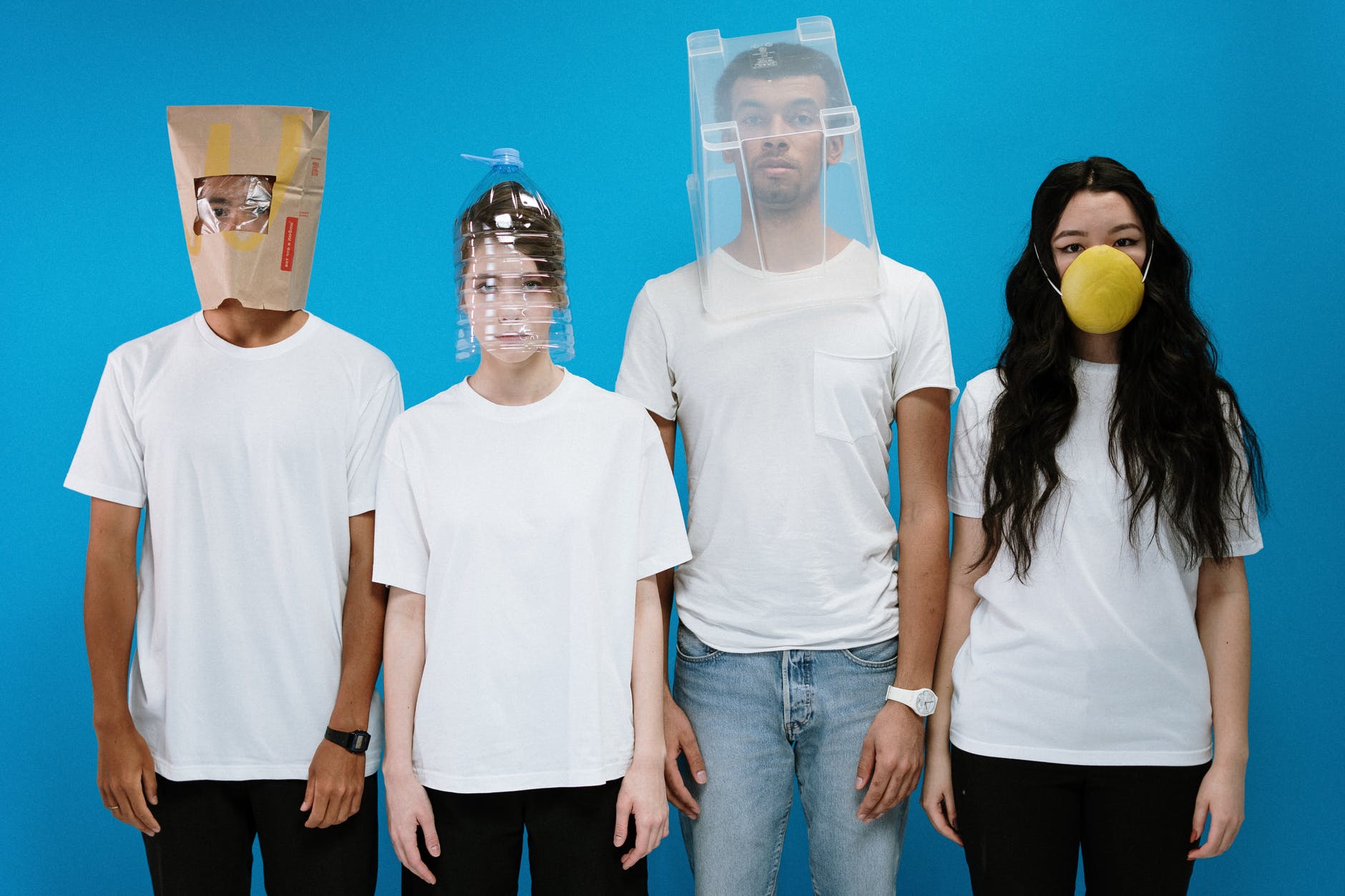 people wearing diy masks